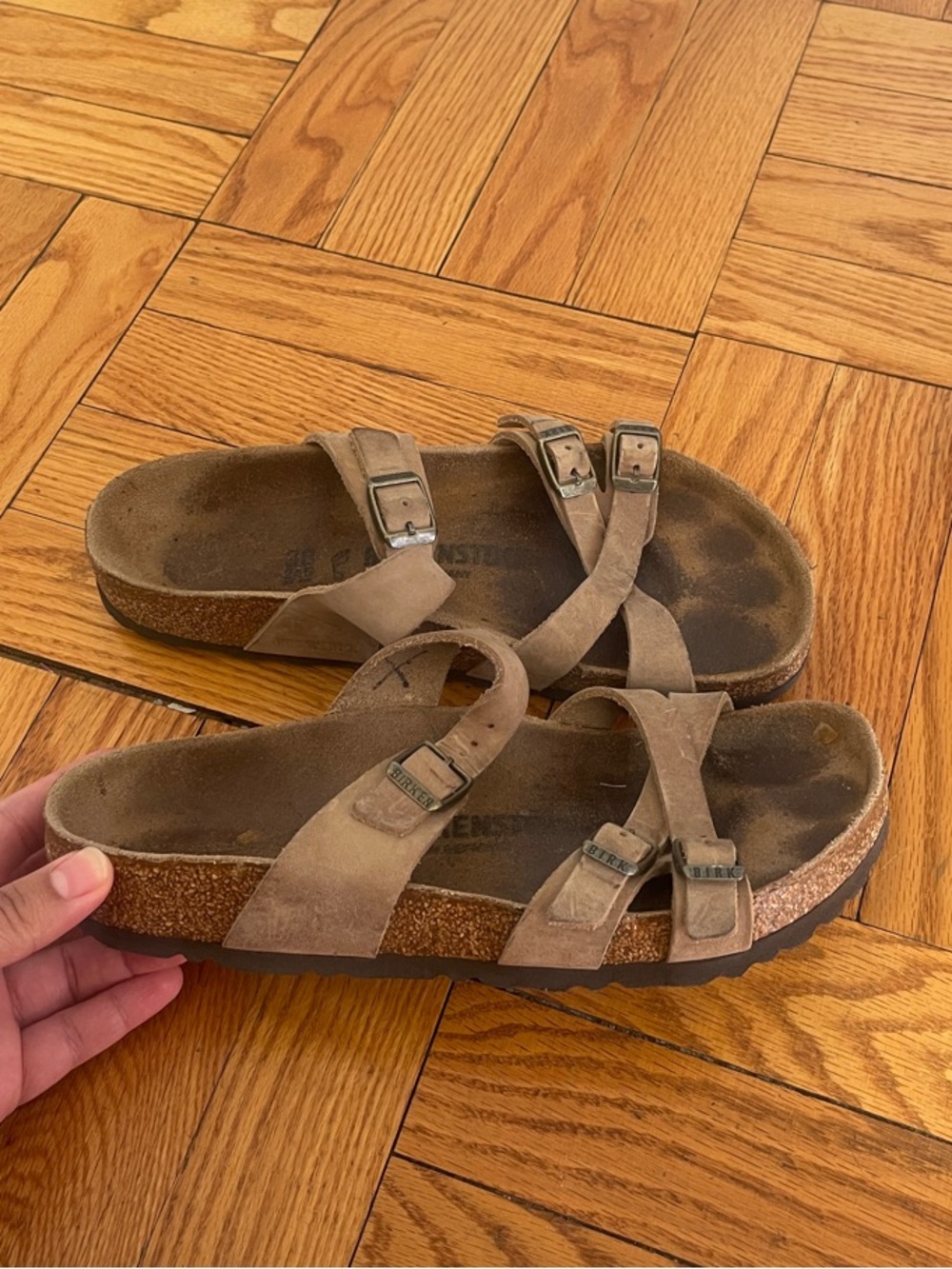 Birkenstock Suede Cross-Strap Sandals in Taupe